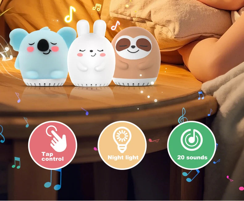 Mini Cute Rabbit White Noise Machine LED Night Light 20 Soothing Baby Music Sleep Aid Silicone Clap Lamp for Kids & Children
