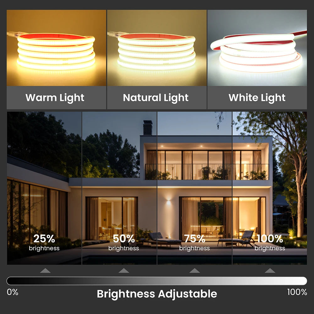 Dimmable 220V COB LED Strip Light WIFI Bluetooth Wall Touch 23key Remote Control Power Kit 288LED Flexible Tape Waterproof Lamp
