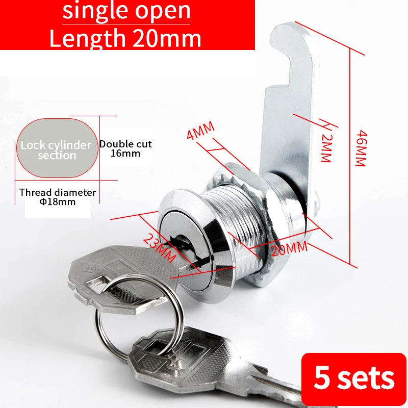 5/20SETS Metal Cylinder Cabinet Security Locker Cam Lock With 2 Keys Same Key Different Key Security Mailbox Lock Drawer 16mm