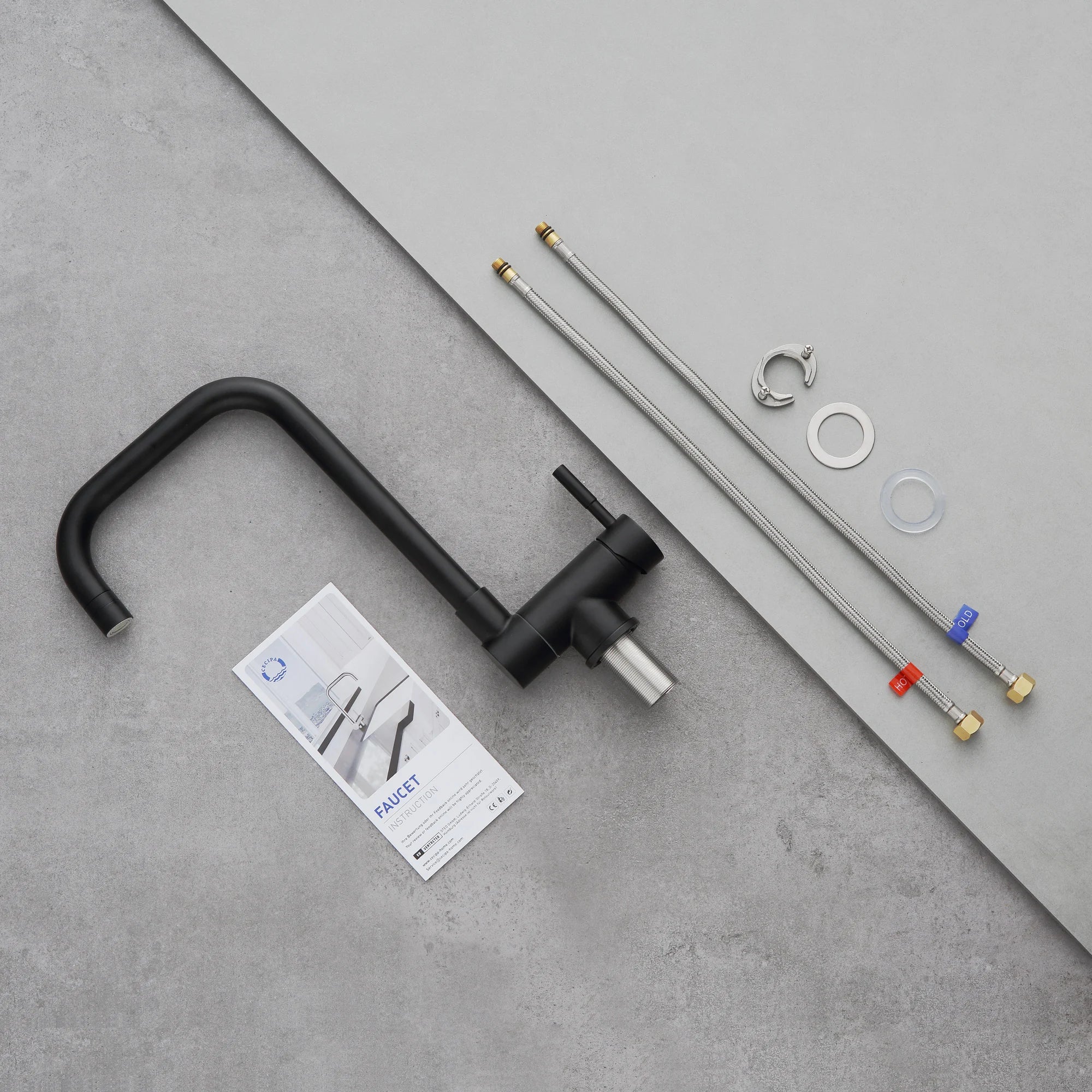 Foldable Kitchen Faucet with 2 Jets, Black 180° Foldable Kitchen Mixer Under the Window, 360° Swivel Foldable Tap, Foldable Mixer