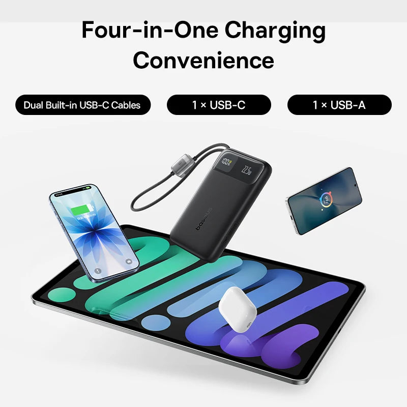 Portable Charger 10000mAh 22.5W Fast Charging Power Bank with Built-in Cables Tidesmit