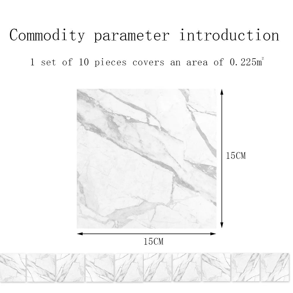 10pcs Crystal Tile Wall Stickers Self-Adhesive Kitchen Tiles PVC Backsplash Stickers Peel and Stick Bathroom Faux Stone Effect