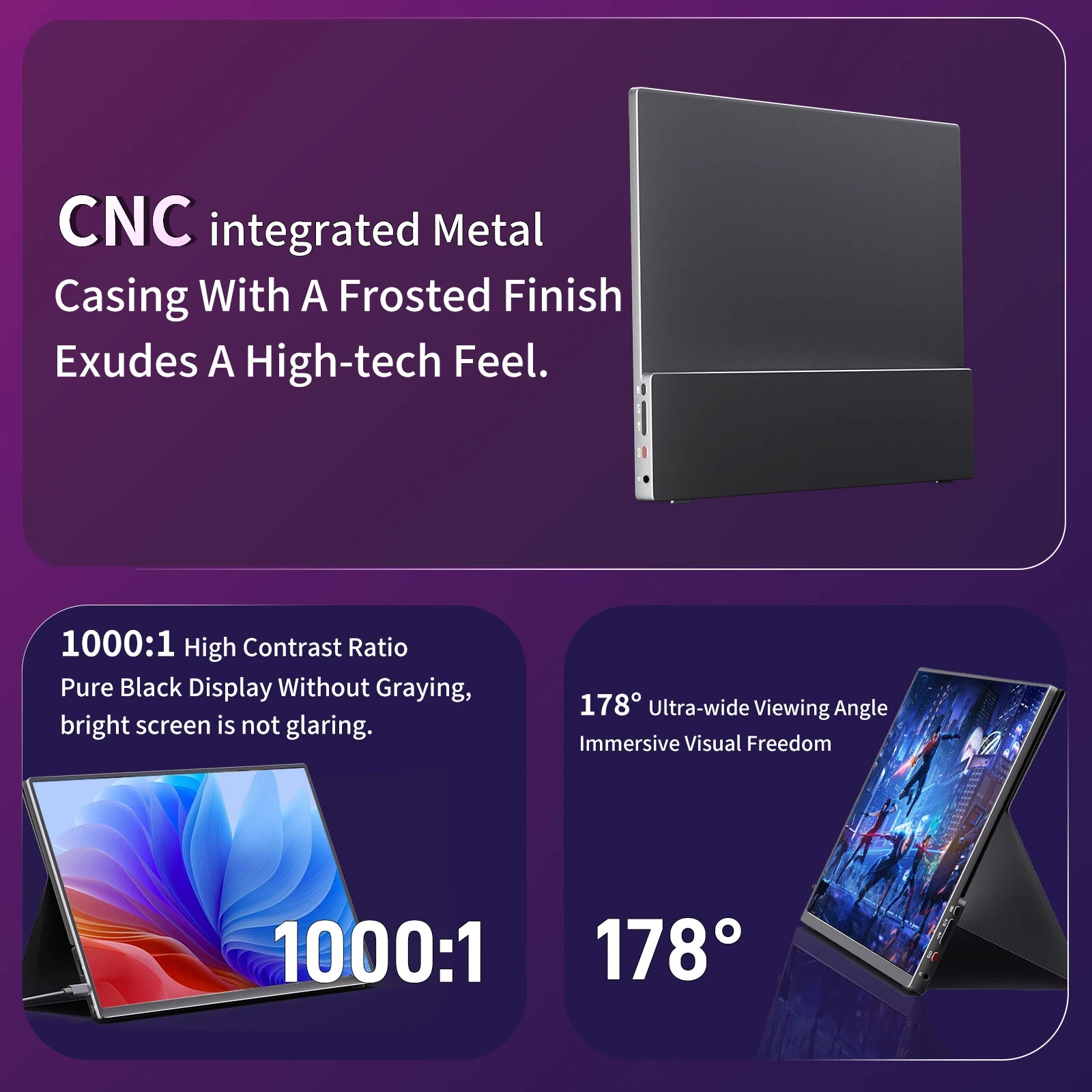 16" 2.5K 165hz 144hz Portable Monitor 1920*1200 16:10 100%sRGB 450Cd/m² Travel Gaming Display for Laptop Switch ps4 ps5 Xbox