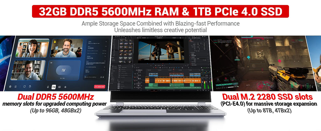 MECHREVO Forza 15X Pro 15.3" Laptop AMD Ryzen 7 H255 8C/16T DDR5 32GB RAM PCIe4 1TB SSD WiFi6 BT5.2 USB4 2.5K 120Hz Screen Windows11 Desktop Computer