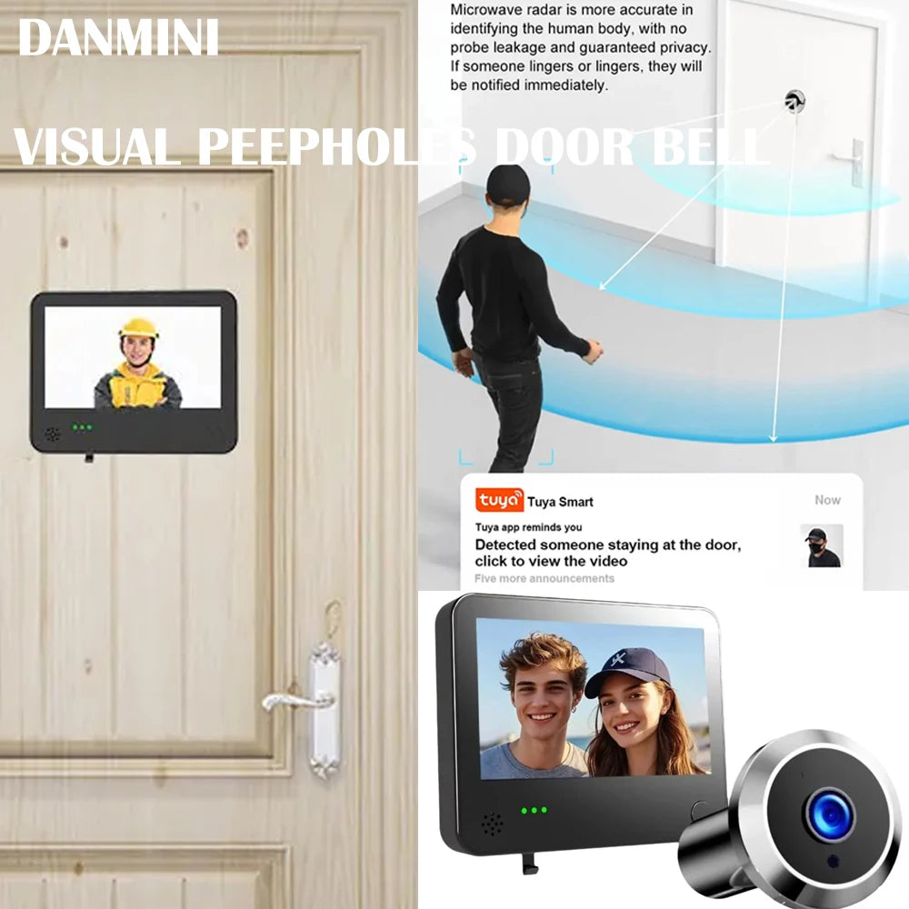 Danmini Digital Door Peepholes 4.3 Door Bell Visual Doorbell Security Camera Outdoor Housing Wireless Bell HD Peephole Camera