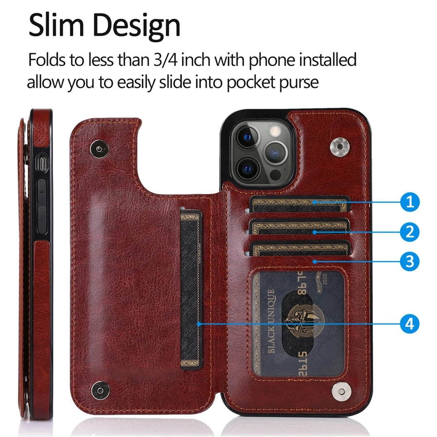 iPhone 16 Leather Wallet Case With Card Stand - Slim Shock-Absorbing Cover Tidesmit