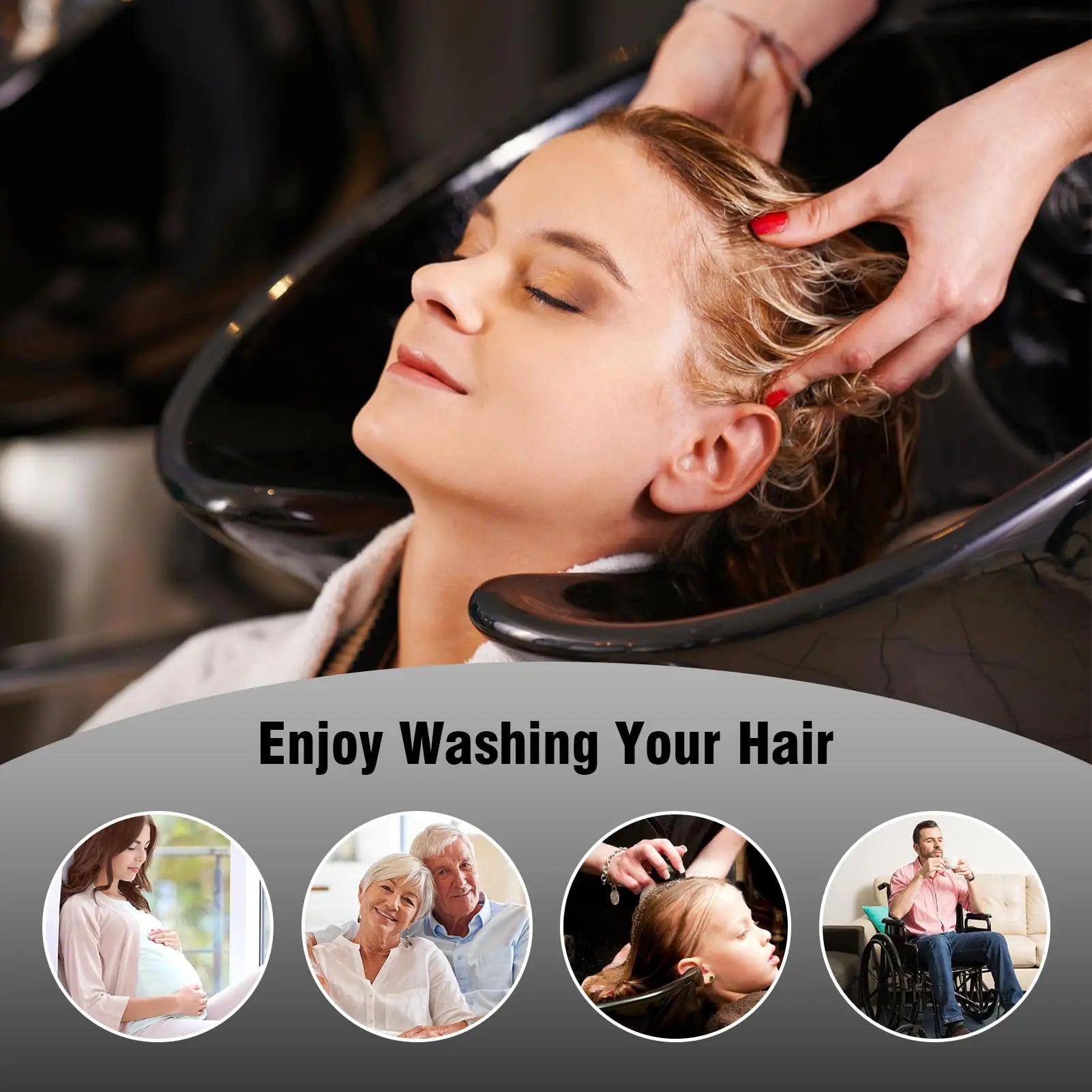 Portable Barber Shampoo Bowl with Adjustable Chair - Black Basin Sink Massage Chairs Tidesmit
