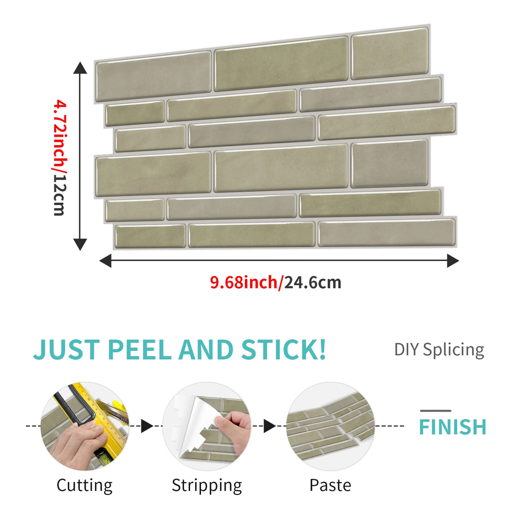 Peel and Stick Backsplash Tiles, Self-Adhesive 3D Subway Tile Stickers for Kitchen Bathroom (6/12/24/48 PCS)