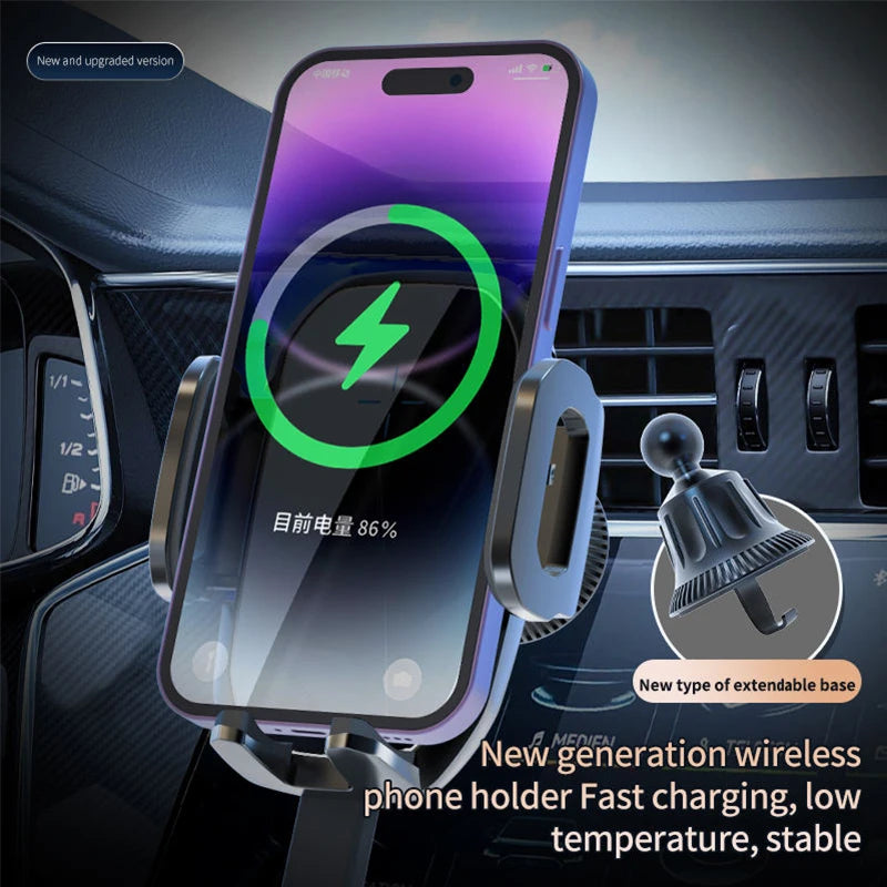 15W Wireless Car Charger Air Vent Mount - Qi Certified Fast Charging Black Tidesmit