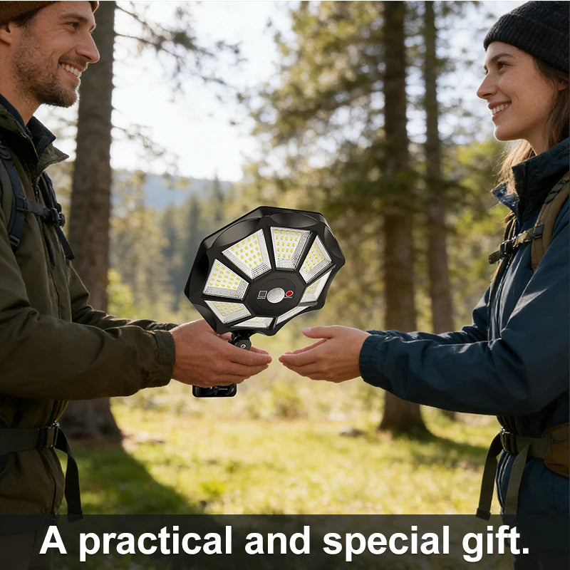 Solar Lights Outdoor 168LED 360° Adjustable Flood Light Dusk to Dawn 8 Sides Solar Outdoor Lights with Motion Sensor IP66 Waterproof Solar Street Lights Outdoor for Yard Pools
