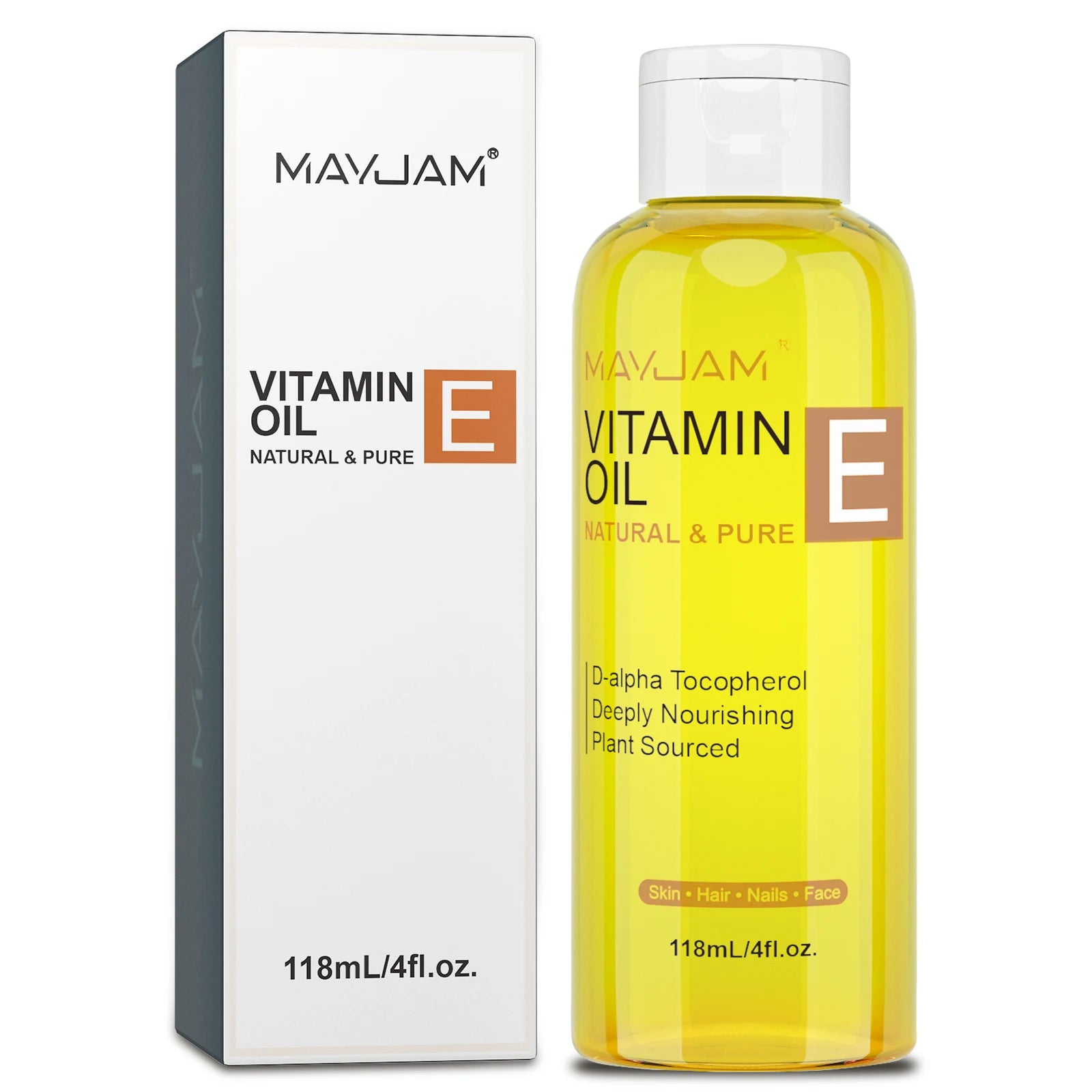 Vitamin E oil bottle 118ml with box, clear yellow oil and white cap