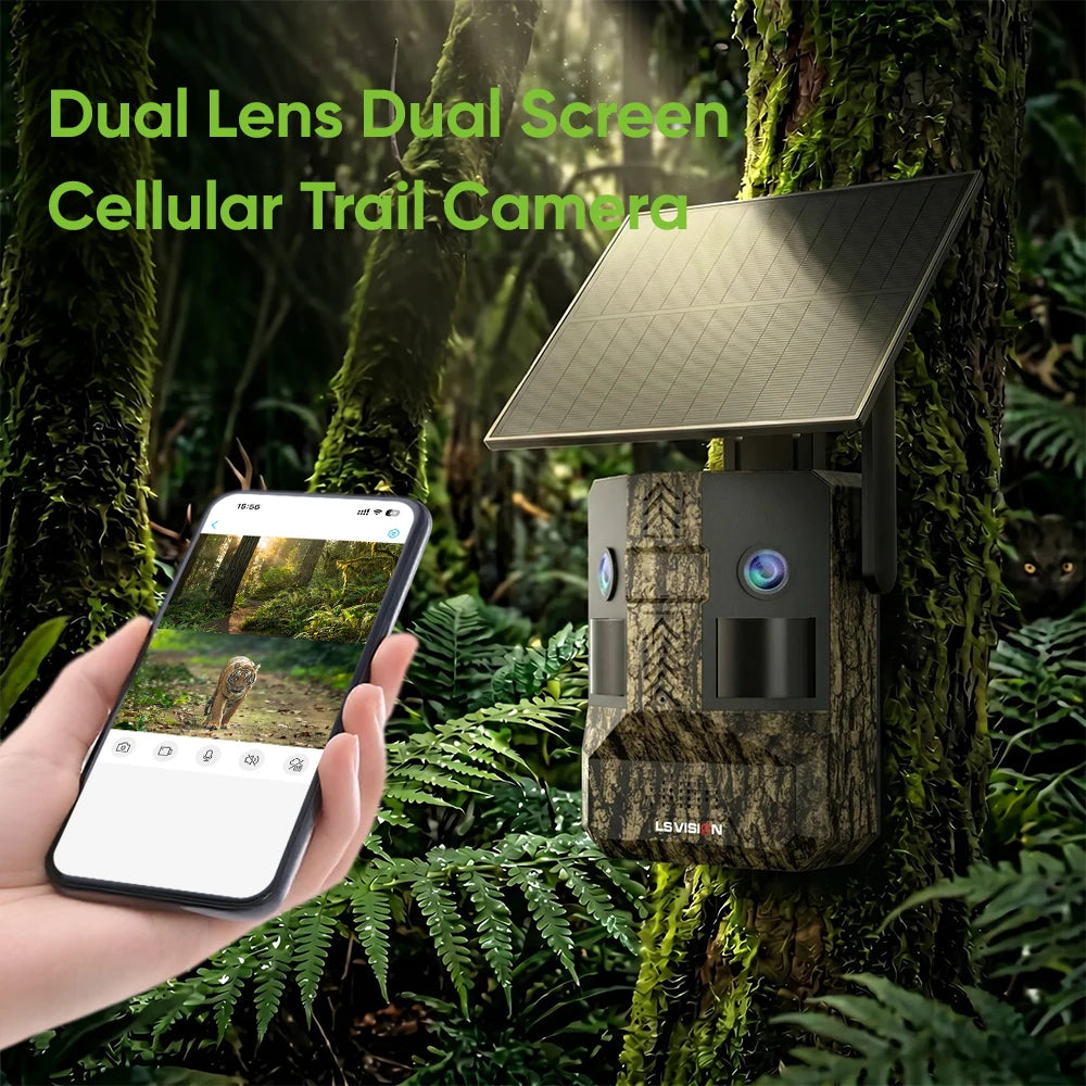 UCON 24MP Outdoor Solar Cellular Trail Camera Wildlife Camera Dual Screen Dual PIR Animal Detection 0.2s Triggered Night Vision