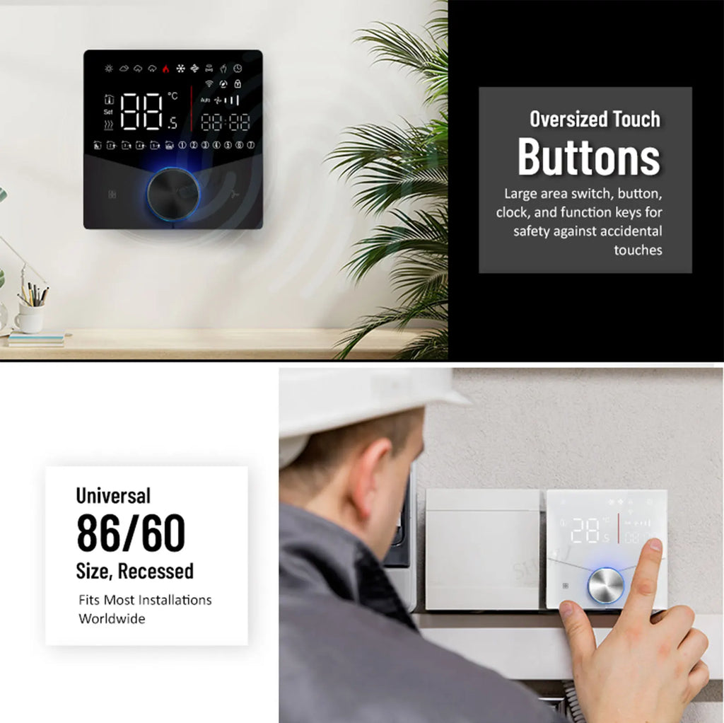 2/4 pipe wifi thermostat central air conditioning 3-speed fan coil rotating temperature adjustment voice TUYA  Alexa 24V