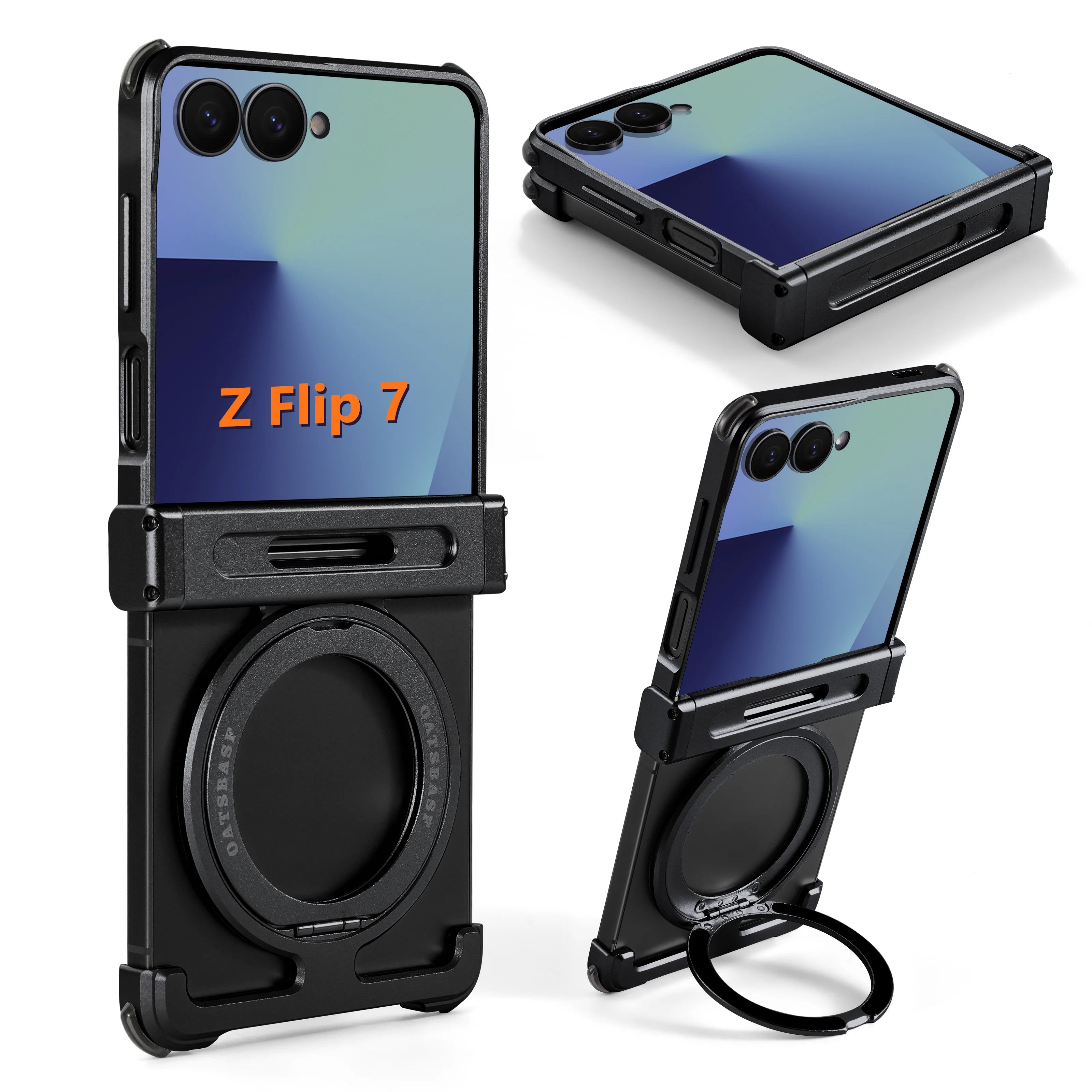 Samsung Galaxy Z Flip 7 Metal Frame Case with 360 Ring - Titanium Australia black Galaxy Z Flip7 Tidesmit
