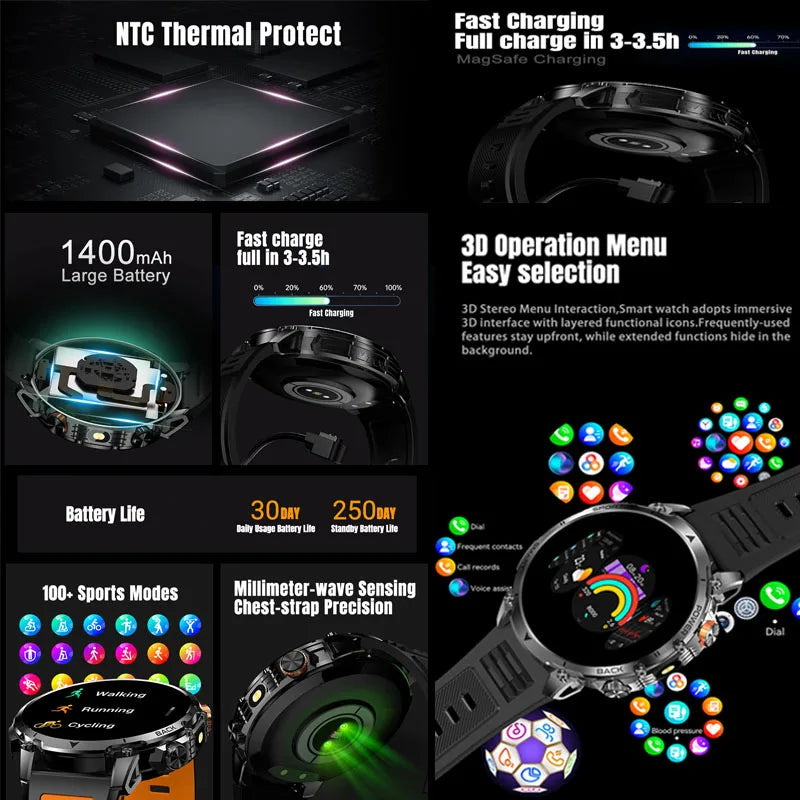 New outdoor GPS path 1.46"100+sport Bluetooth calling Smart Watch IP68 Waterproof Sports Run tracker Outdoors Compass Smartwatch