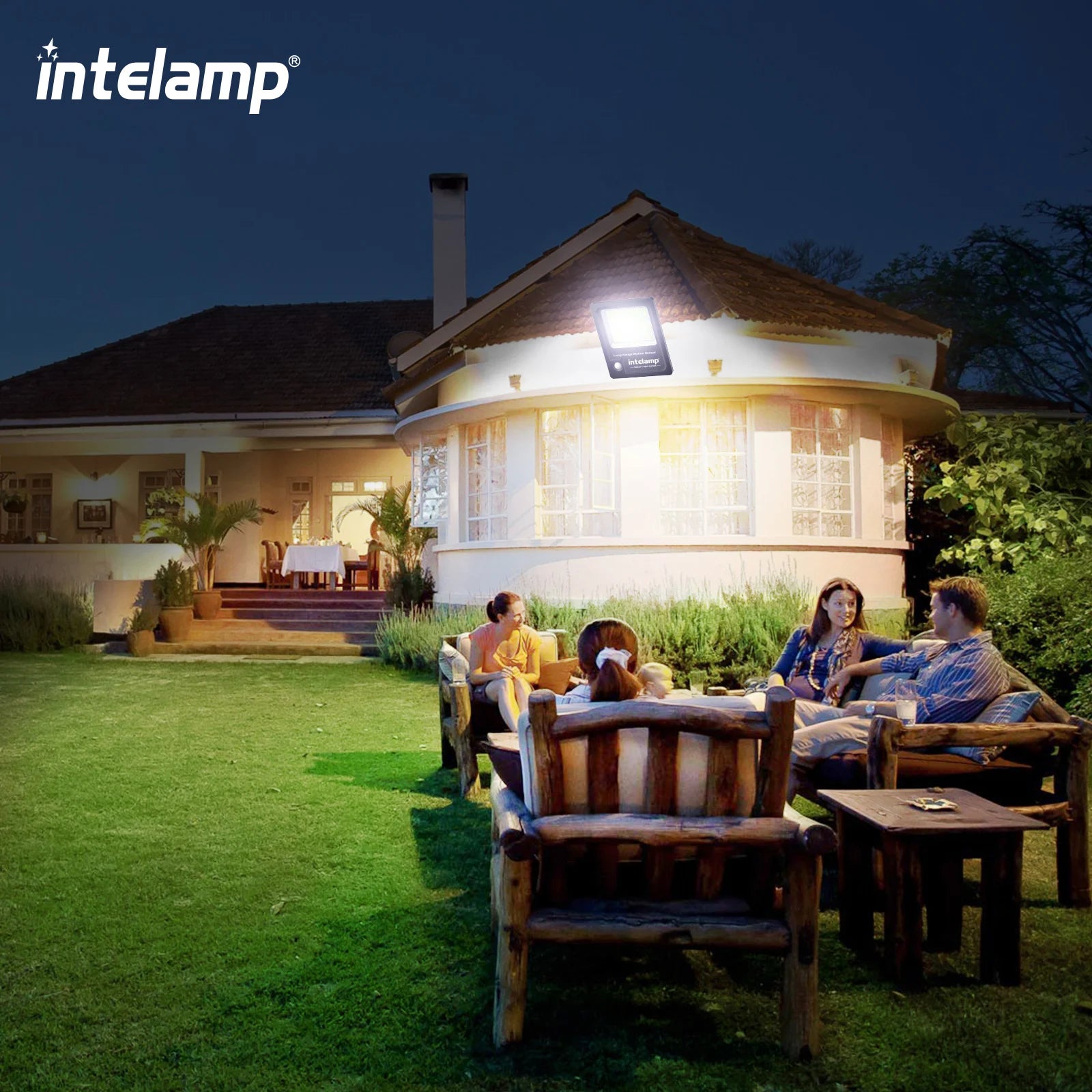 Intelamp 12000mah 3000LM Solar Lights Outdoor Lamp IP66 With Larger Solar Panel Two Motion Sensors For Garden Street Wall Yard