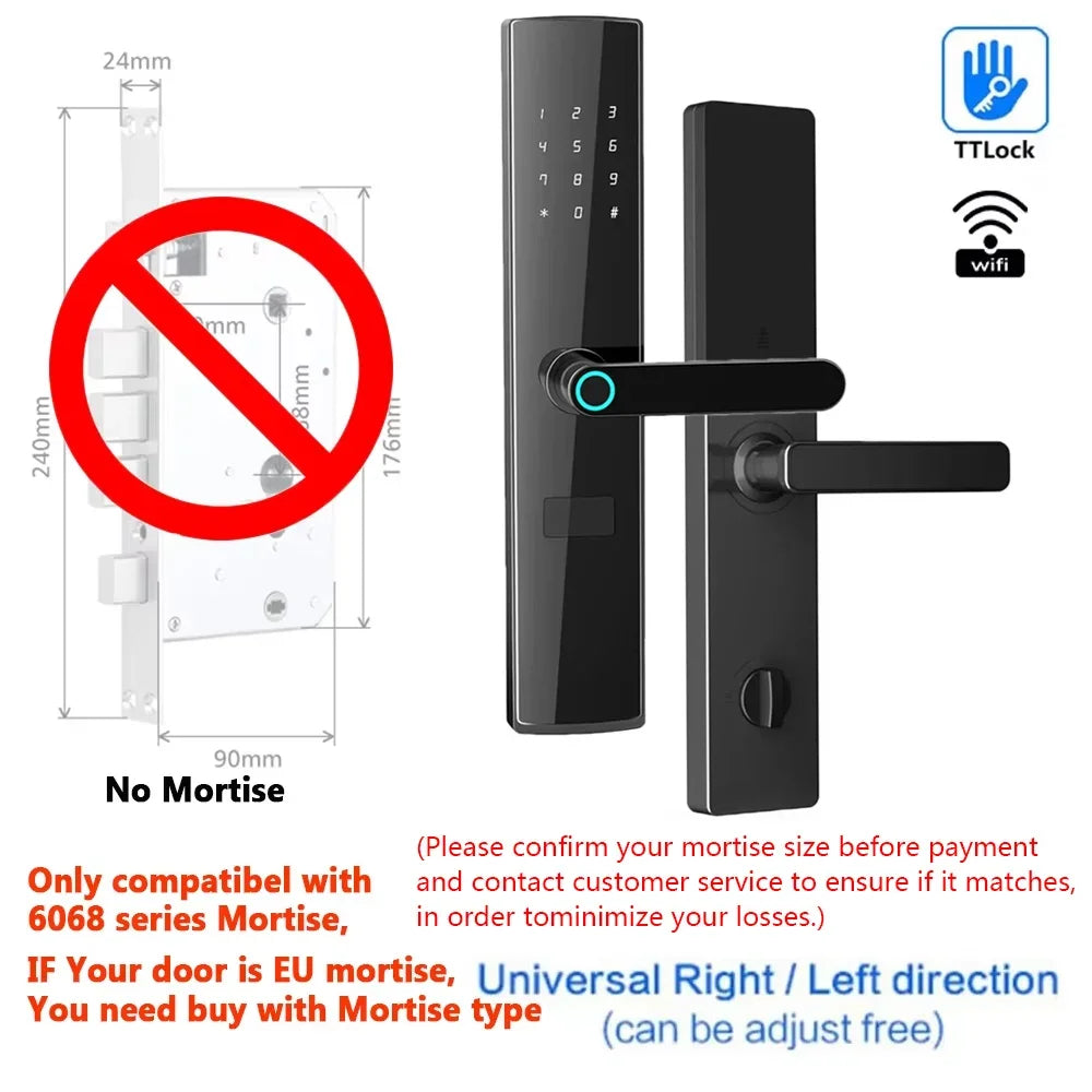 WiFi Smart Lock for Front Door TTlock APP Remote Control Fingerprint Keypad Door Lock Keyless Entry for Door Thickness 40-120mm
