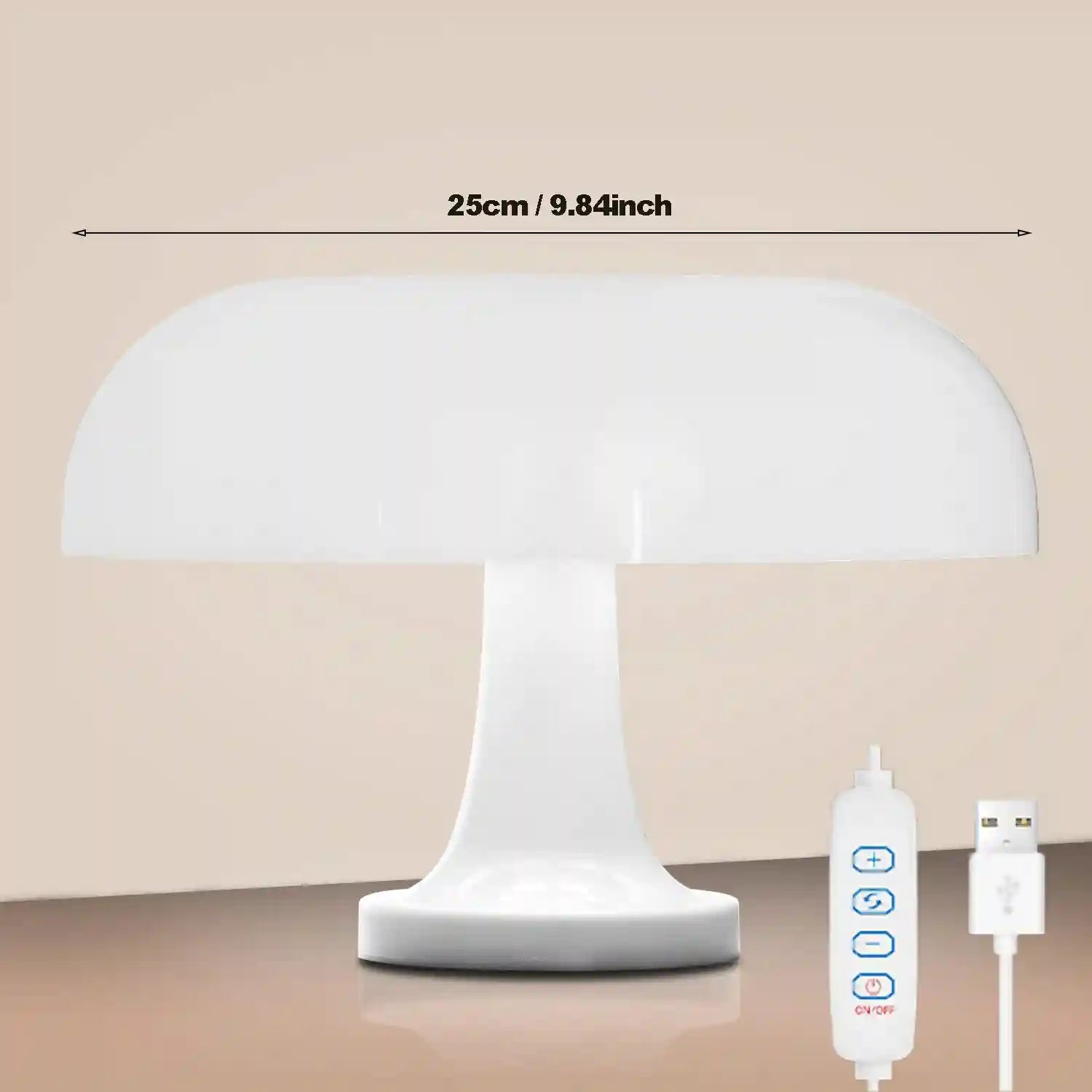 Mushroom Table Lamp - Bauhaus Bedside LED Light, 25cm Adjustable Desk Lamp White usb plug 25cm Tidesmit