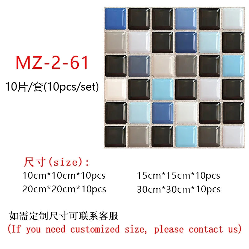 10pcs/set 10/15/20/30cm Flat Marble Mosaic Hard Tiles Wall Sticker Kitchen Bathroom Floor Diagonal Decor Wallpaper PVC Art Mural