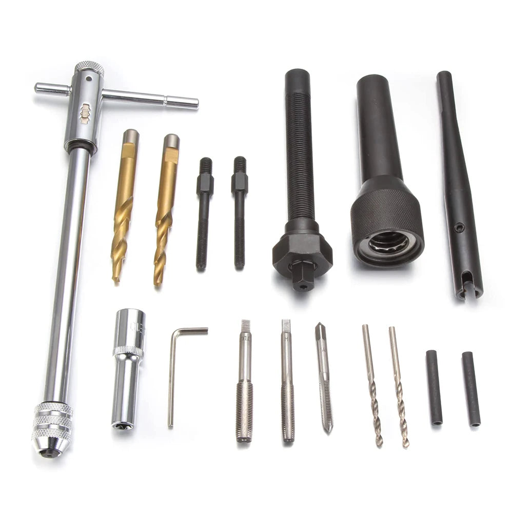 Podofo Glow Plug Removal Extractor Tool Kit Carbon Steel Broken 8mm 10mm Glow Plug Thread Repair HSS Tap Drill Bits & Complete Accessories for VW BMW Mercedes Toyota Ford Opel Peugeot Renault Fiat Alfa Romeo Vauxhall Rover Ve