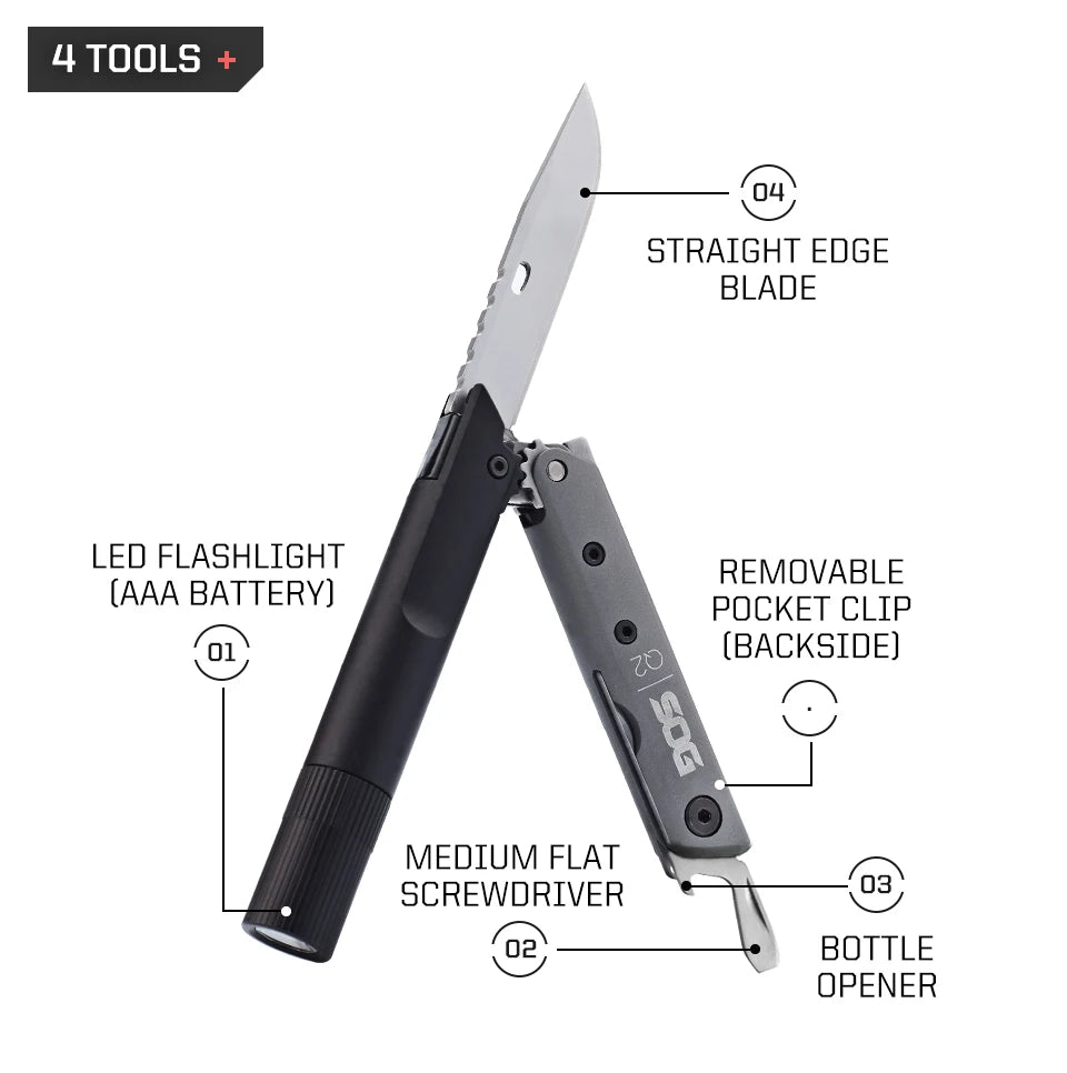 SOG BATON Q2 4 in 1 Multi-Tool Pen Small Folding Tools EDC Portable LED Flashlight Multifunctional Outdoor Survival Multitools