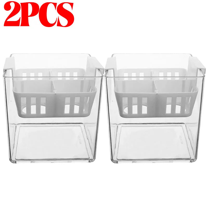 Two clear acrylic hydroponic planters with white grid inserts