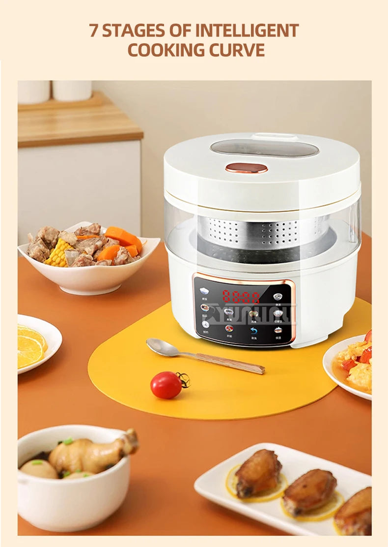 White 2L rice cooker with transparent glass lid and front touch display