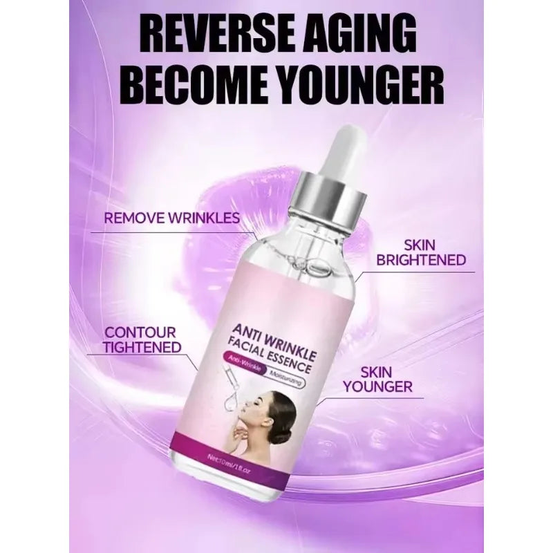 Anti-Wrinkle Facial Essence dropper bottle for firming skin and removing wrinkles, 10ml moisturizing skincare treatment.