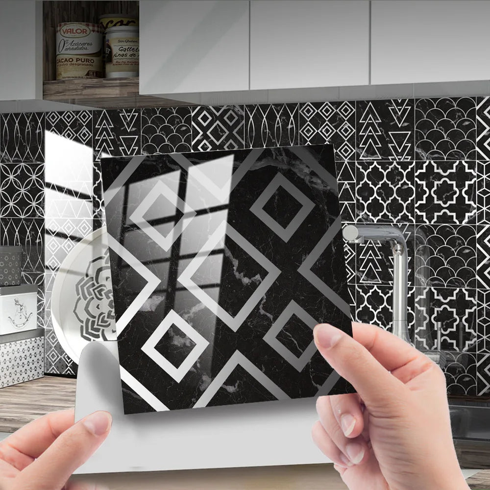 10pcs Crystal Tile Wall Stickers Self-Adhesive Kitchen Tiles PVC Backsplash Stickers Peel and Stick Bathroom Faux Stone Effect