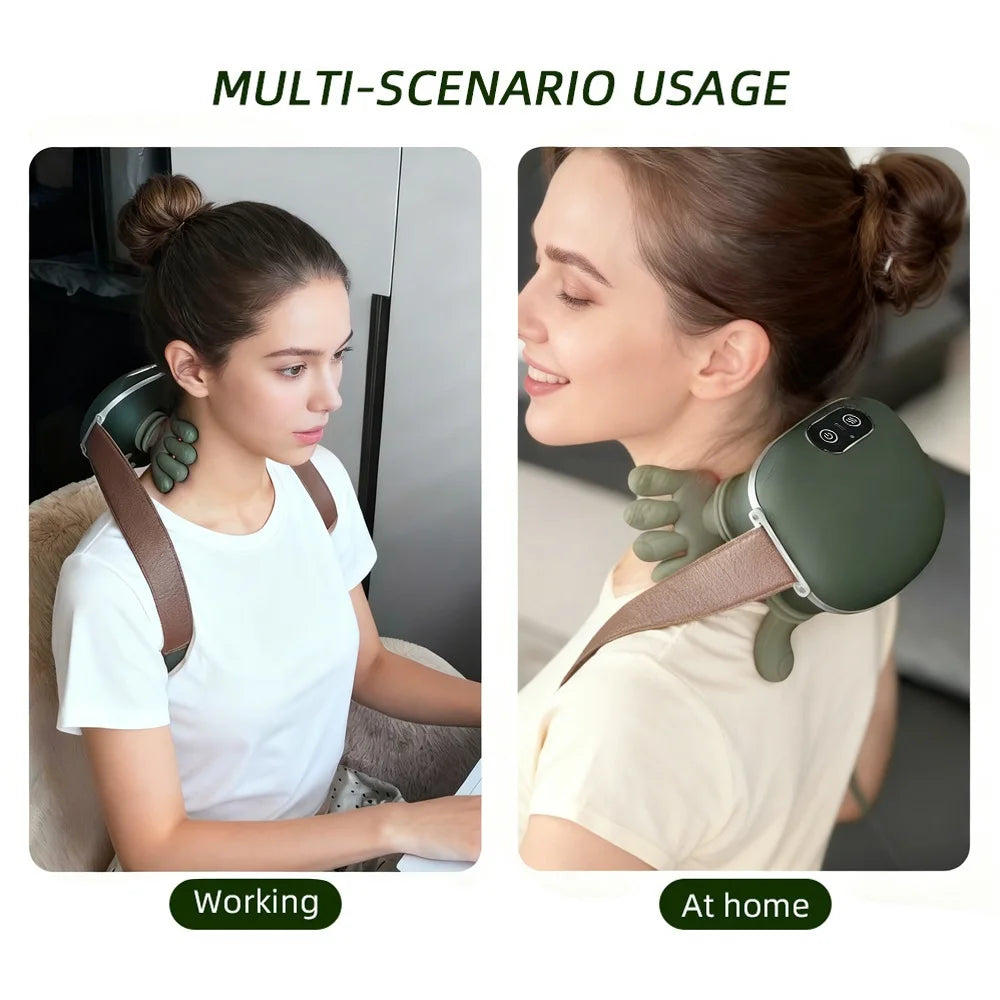 Electric Neck & Shoulder Massager | Deep Tissue Heat Therapy | Green Body Shaping Massage Equipment Tidesmit