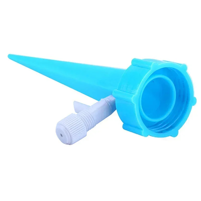 Blue drip irrigation connector with adjustable flow outlet and threaded cap