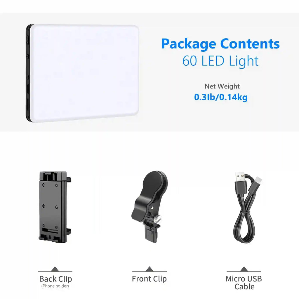 Selfie Light With Clip - 60 LED Rechargeable Ring Light for Mobile Content Tidesmit