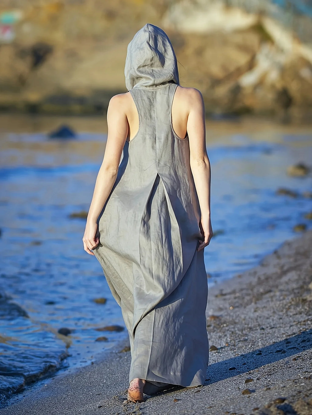 Women's Vacation Casual Hooded Pocket Maxi Dress