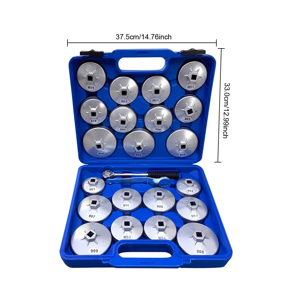 Podofo 23Pcs Oil Filter Removal Tool Kit Aluminum Alloy Cup Type Socket Wrench Set 1/2 Drive With Storage Box For Auto Repair