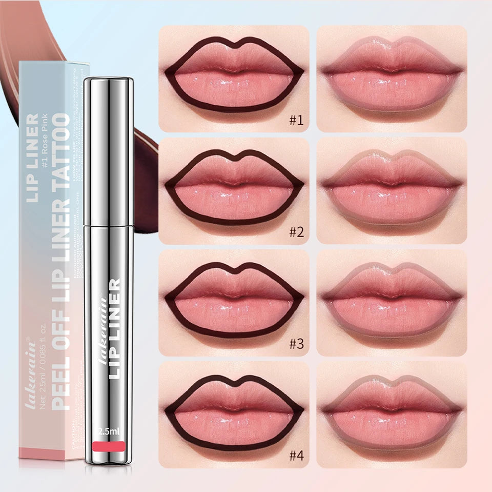 4-color waterproof peel-off lip liner tattoo for long-lasting matte lip definition and natural enhancement.