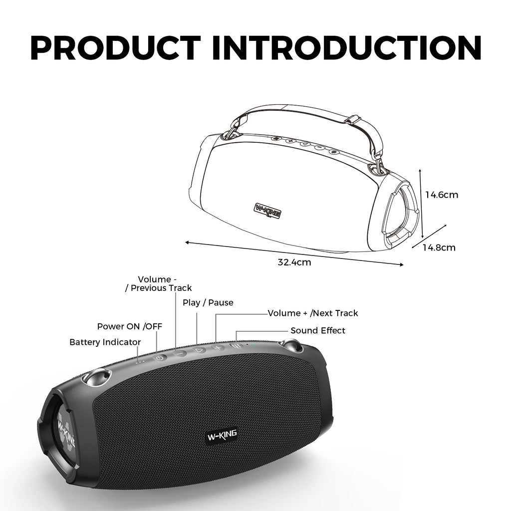 W-KING X10MIC Portable Loud Bluetooth Speakers (120W PEAK)70W with Wireless Microphone,  Waterproof Outdoor Wireless Bluetooth