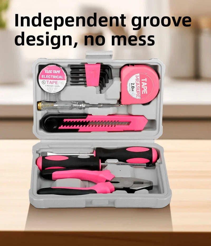 For DIY Use Pink Household Tool Kit Manual Repair Tools Set Multi-Function Home Electrical Maintenance Hand Tools