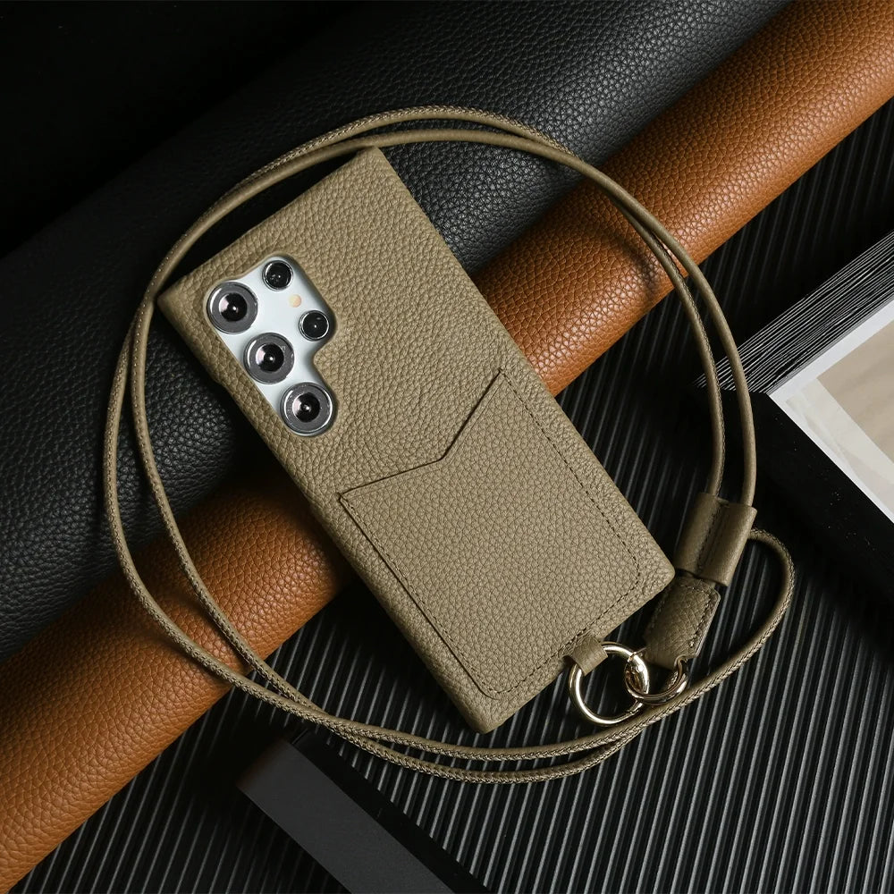 Genuine Leather Samsung Galaxy S24 Ultra Case with Adjustable Lanyard Brown135 China Mainland Tidesmit