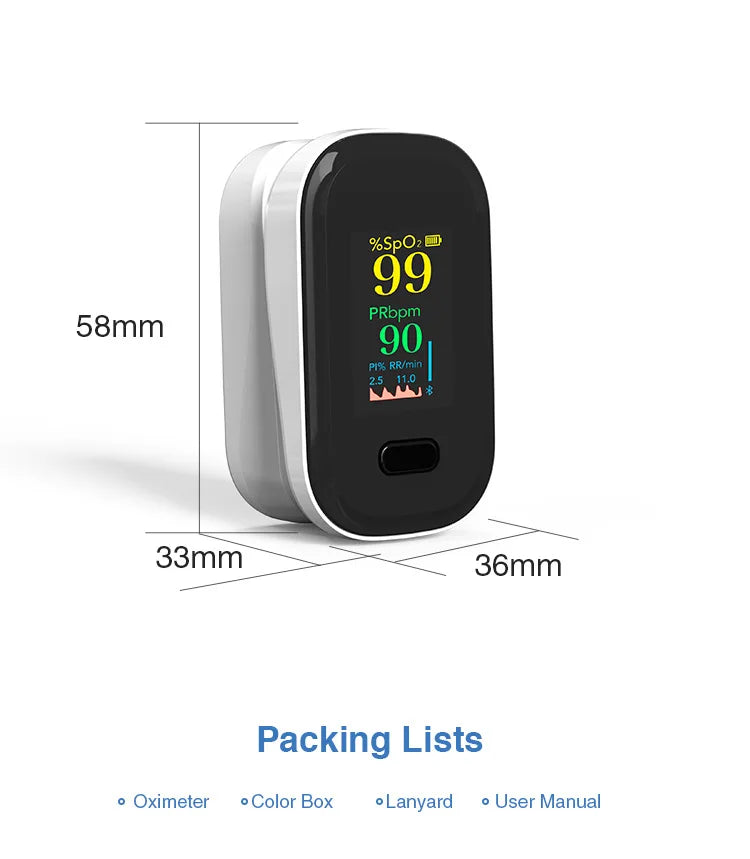 Resoxy Pulse Fingertip Oximeter Heart Rate Blood Oxygen Saturation Monitor TFT Display For Android Apple Apps Bluetooth Oximeter