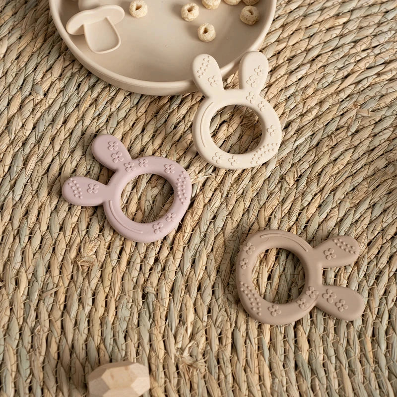 Cartoon Rabbit Baby Soft Silicone Teether Ring BPA Free Newborn Chewing Sensory Toy Food Grade Toddler Teething Toys Baby Stuff