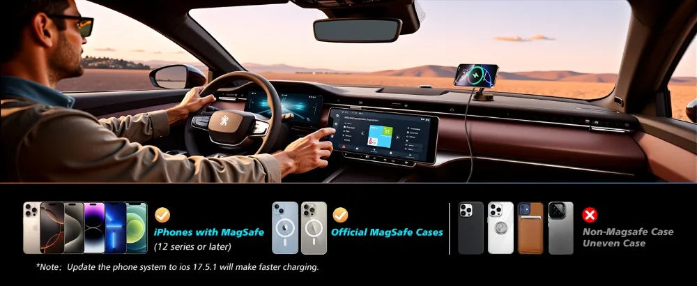 Magnetic Wireless Car Charger with Cooling Fan for iPhone 15-17 Tidesmit