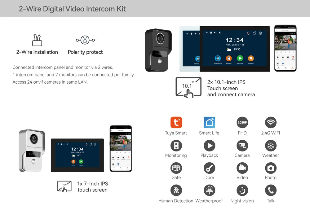1080P Video Intercom Wifi 7/10 Inch Monitor Kit for Apartment System Home Security 2 Wire Doorbell Card Swipe Private House Tuya