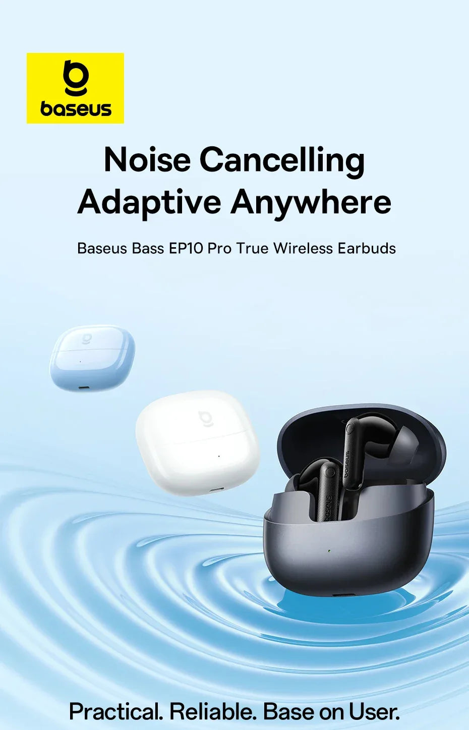 Baseus EP10 Pro ANC Earbuds Wireless Bluetooth 6.0 Earphones 50dB Realtime Adaptive Headphones 6 Mic Hi-Res LDAC IP55 Ear buds Tidesmit