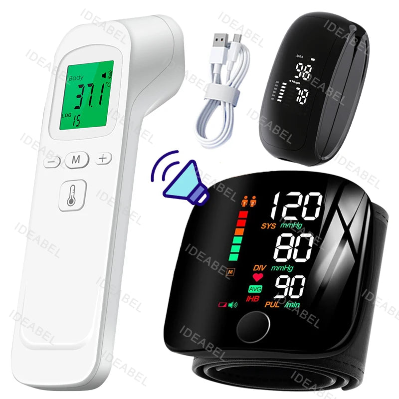 Smart LCD Rechargeable English Voice Wrist Blood Pressure Monitor Digital Automatic BP Tonometer Heart Rate Sphygmomanometer