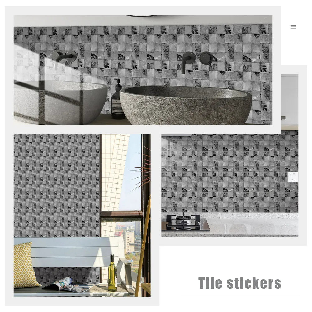 10 Pcs Backsplash Tile Peel and Stick for Kitchen Wall Stickers Bathroom PVC Adhesive Tiles