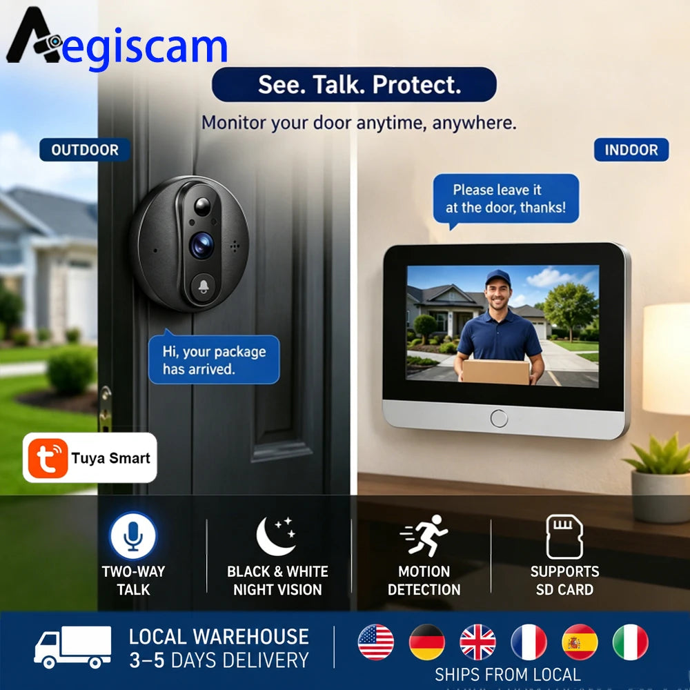 Tuya Smart 4.3 Inch WiFi Peephole Doorbell Camera 120 Degree Wide Angle Door Eye 5000mAh Battery PIR Motion Detector Video Intercom Home Security Camera