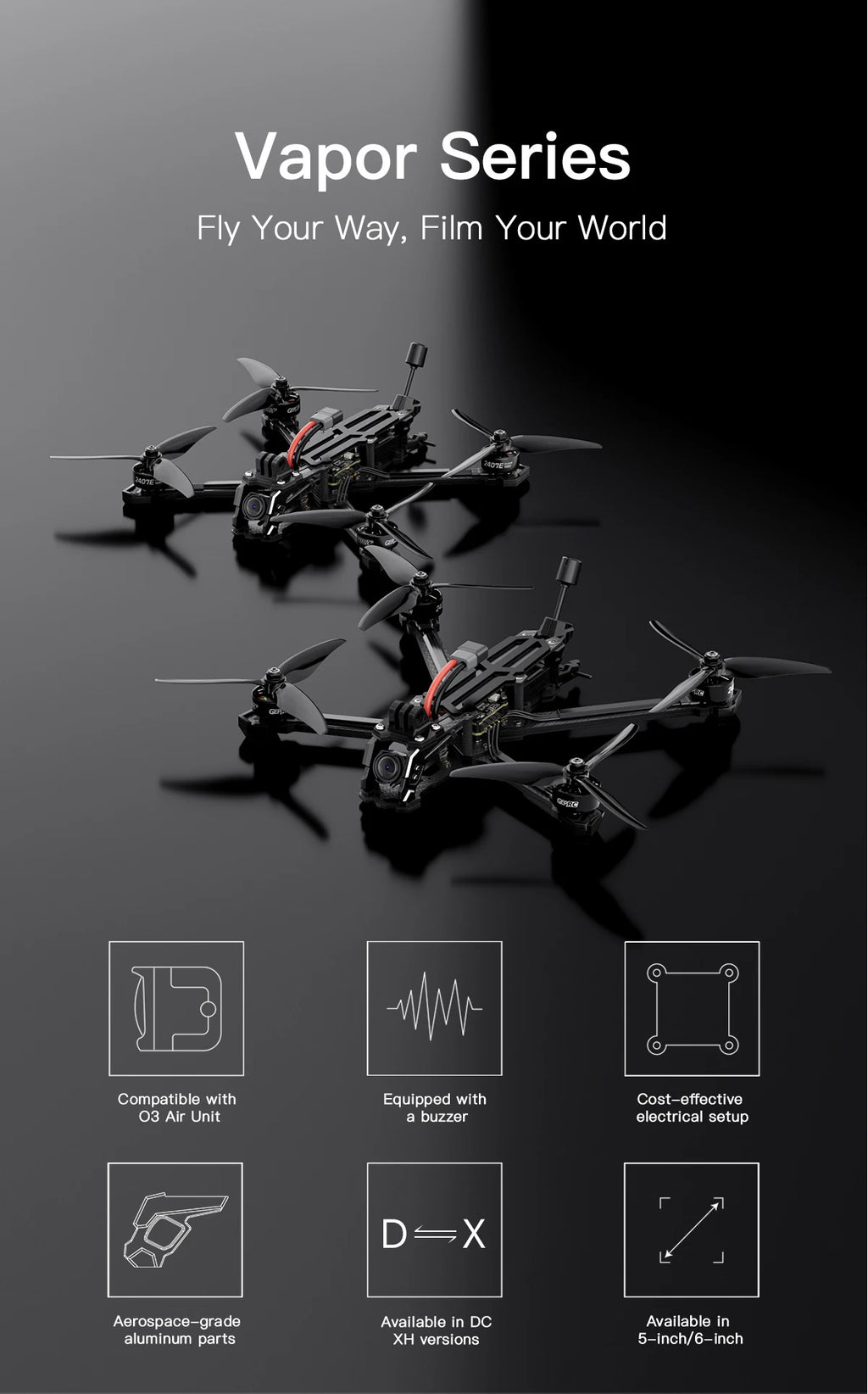 FPV Freestyle Drone Vapor-D6 with F722 FC and 1.6W VTX | Tidesmit Tidesmit