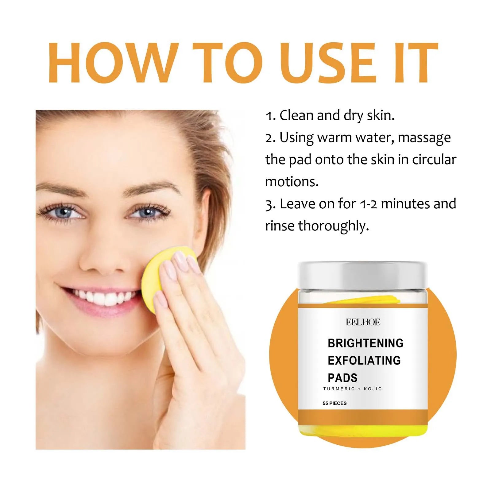 Turmeric Exfoliating Pads for Face Brightening - 55 Pcs Vegan Formula Scrubs Treatments Tidesmit