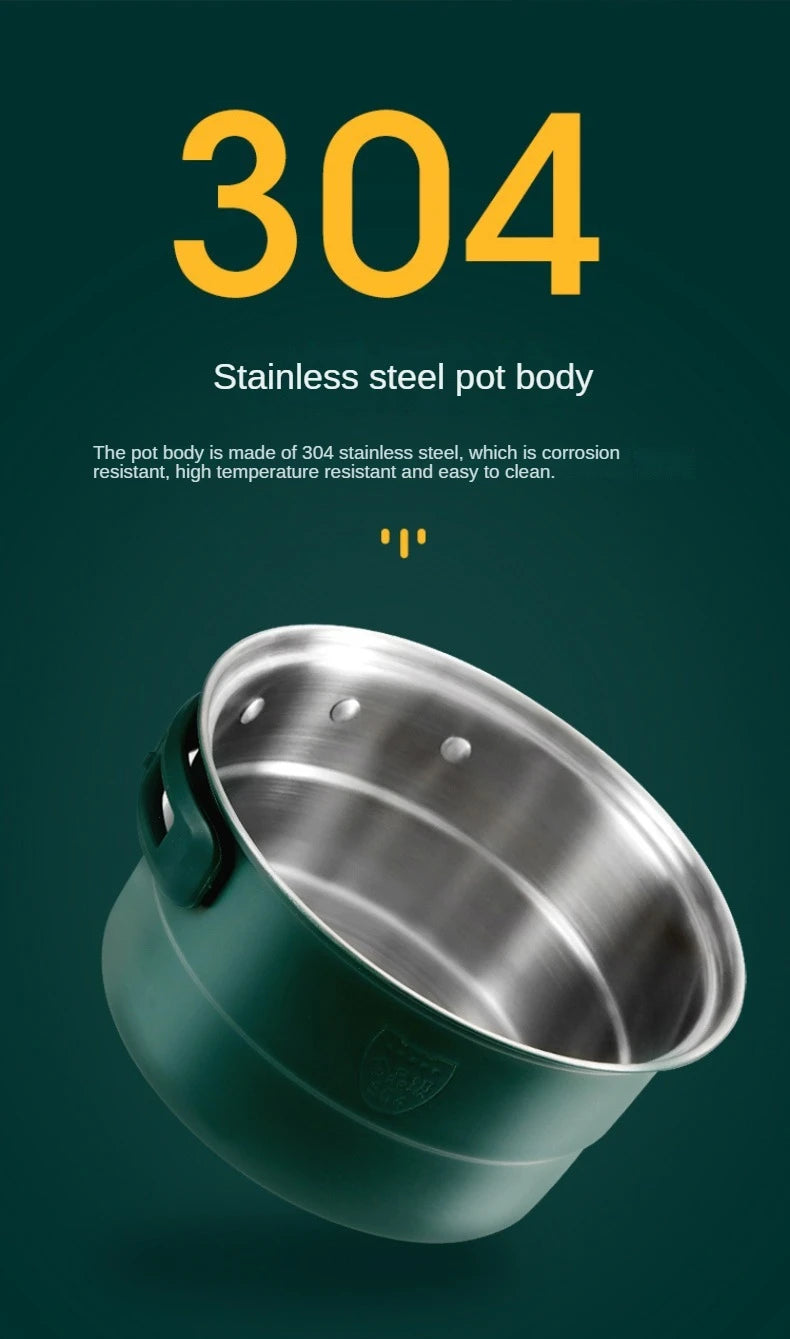 Stainless steel multi-cooker pot body with matching lid shown at an angle