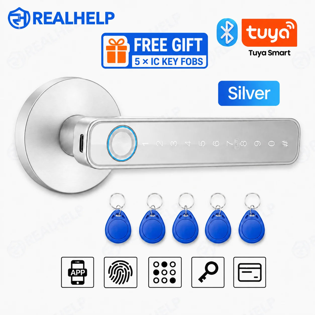Smart Door Handle Lock with Tuya App Fingerprint PIN RFID Card Mechanical Key Temporary Code for Home Apartment Office